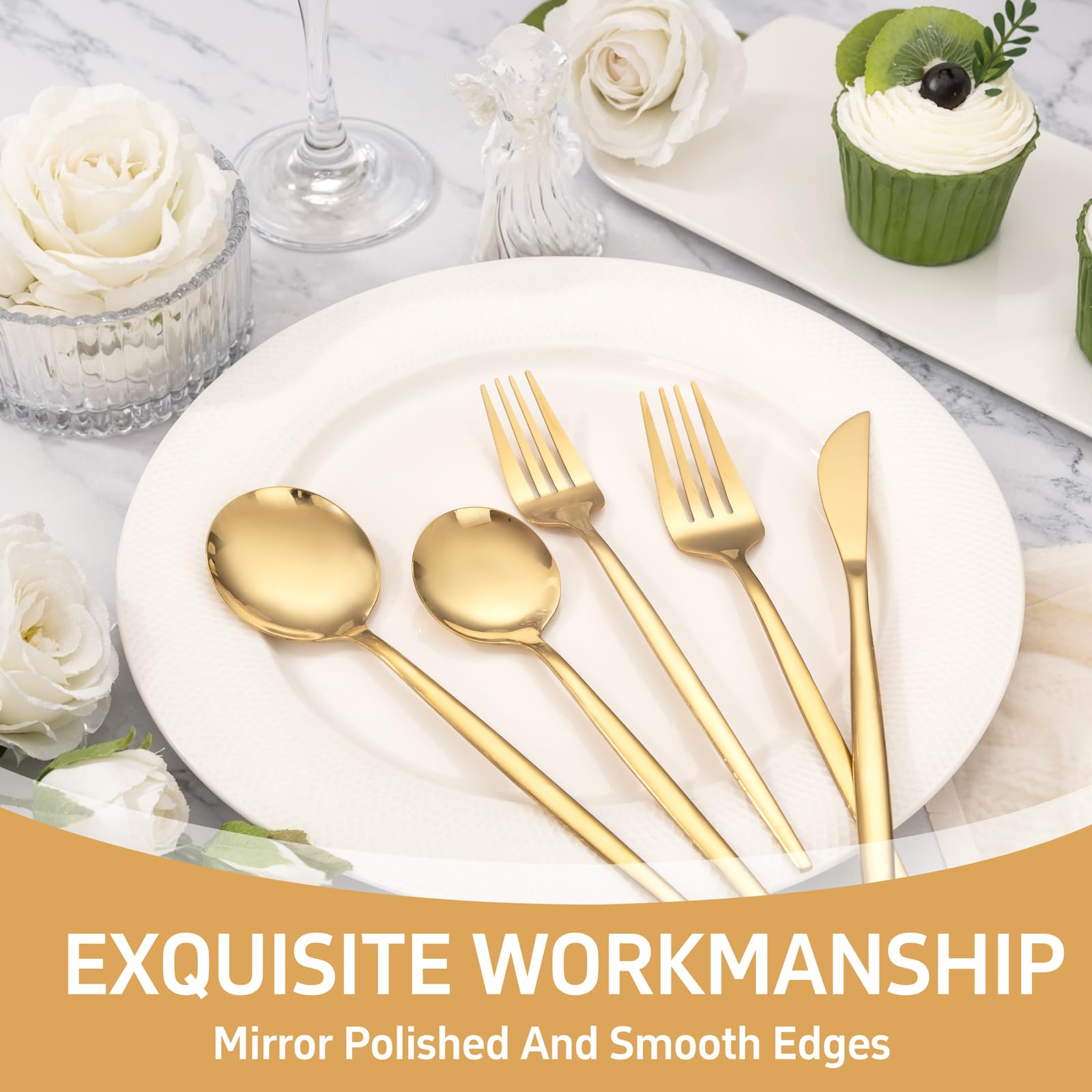 NOCCUR gold silverware spoons in 40-piece set