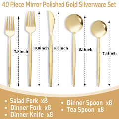 Stainless steel gold flatware by NOCCUR with knives forks and spoons