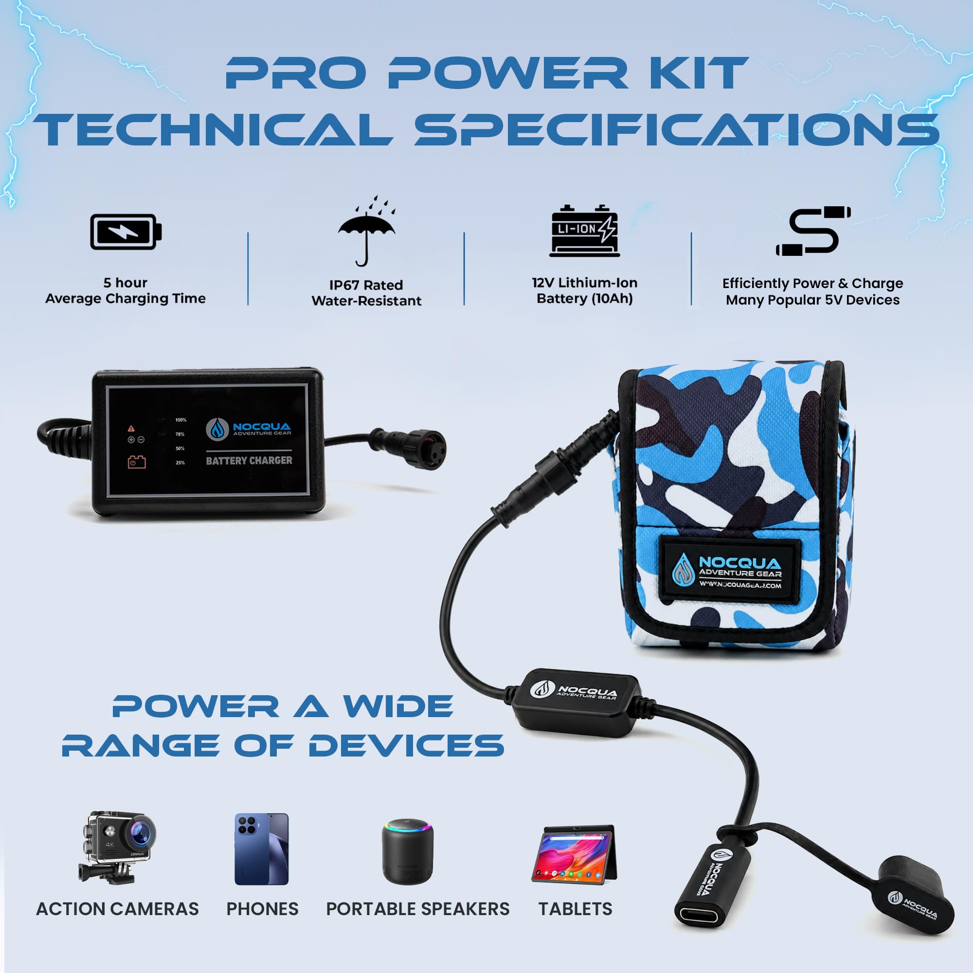 Portable kayak battery kit for marine electronics