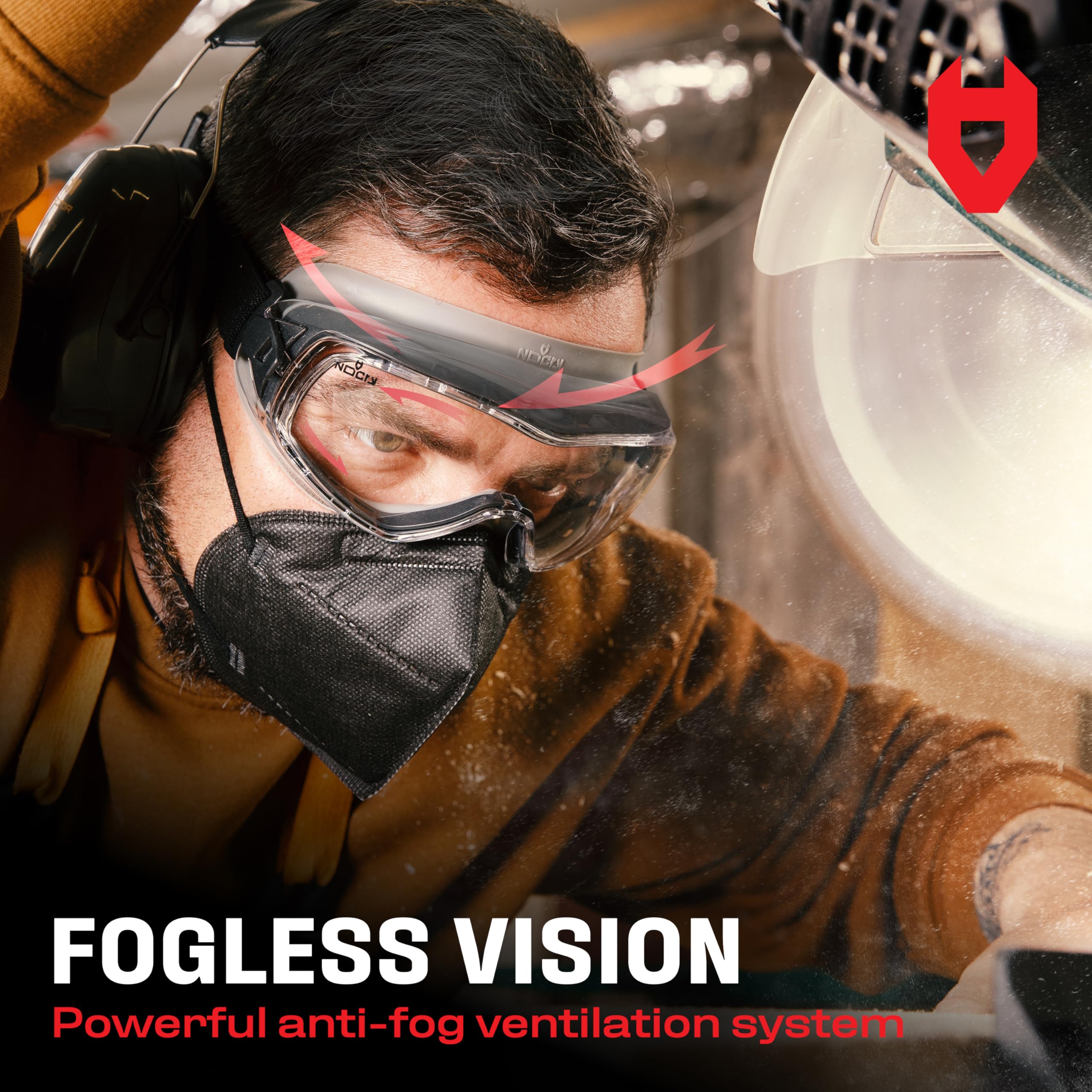 Polycarbonate lenses protect against splashes and UV rays
