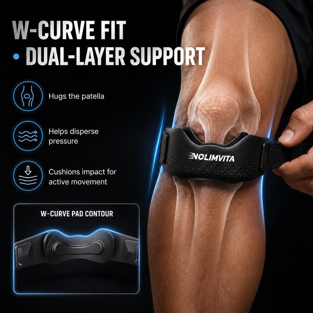 Long strap around knee size 13.8–19.7 inches