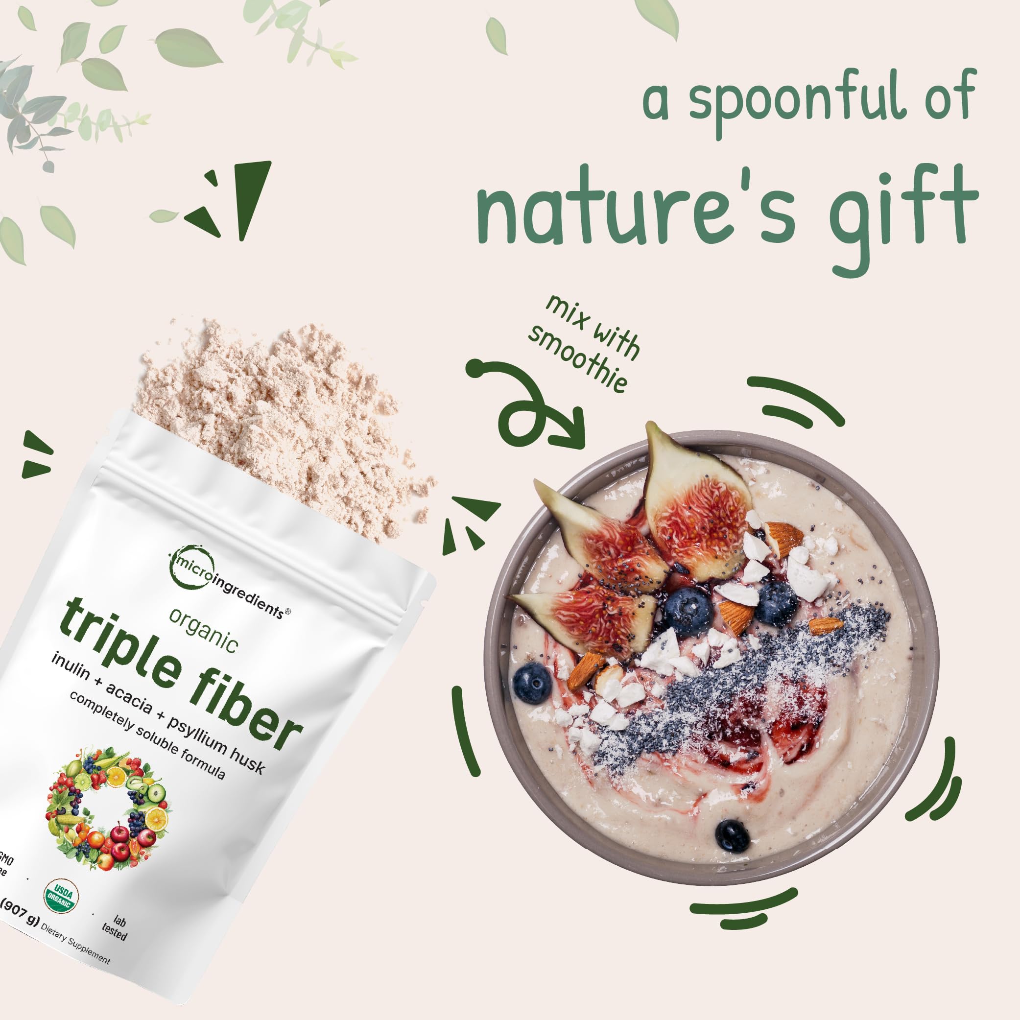 Hunger control fiber powder for easy mixing in beverages