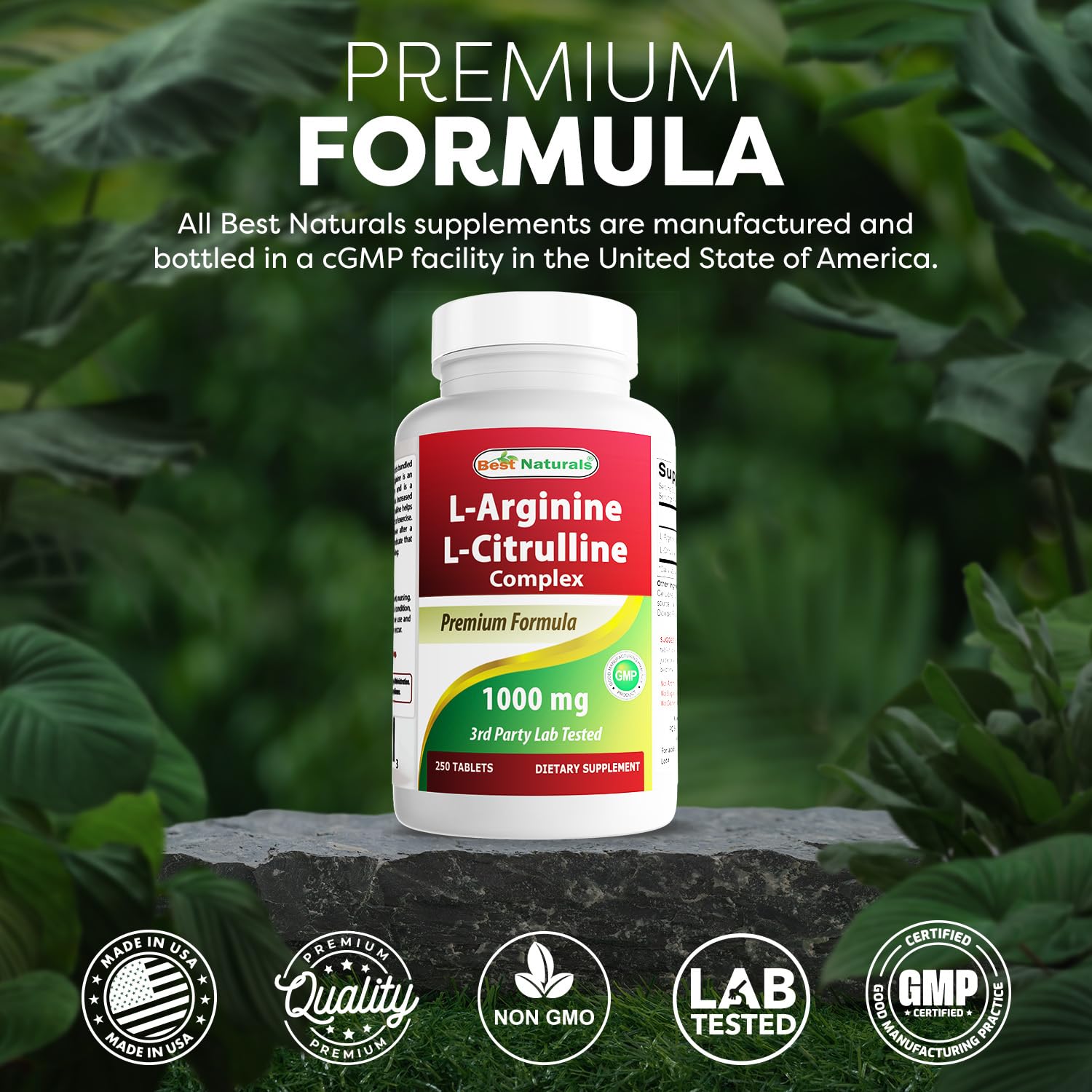 Made in USA GMP compliant FDA registered facility text on packaging