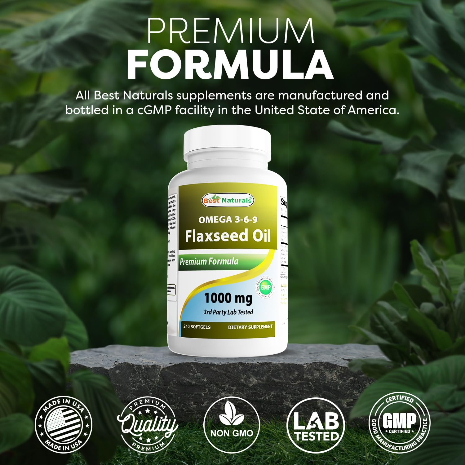 Flaxseed oil bottle with no artificial colors flavors or sweeteners
