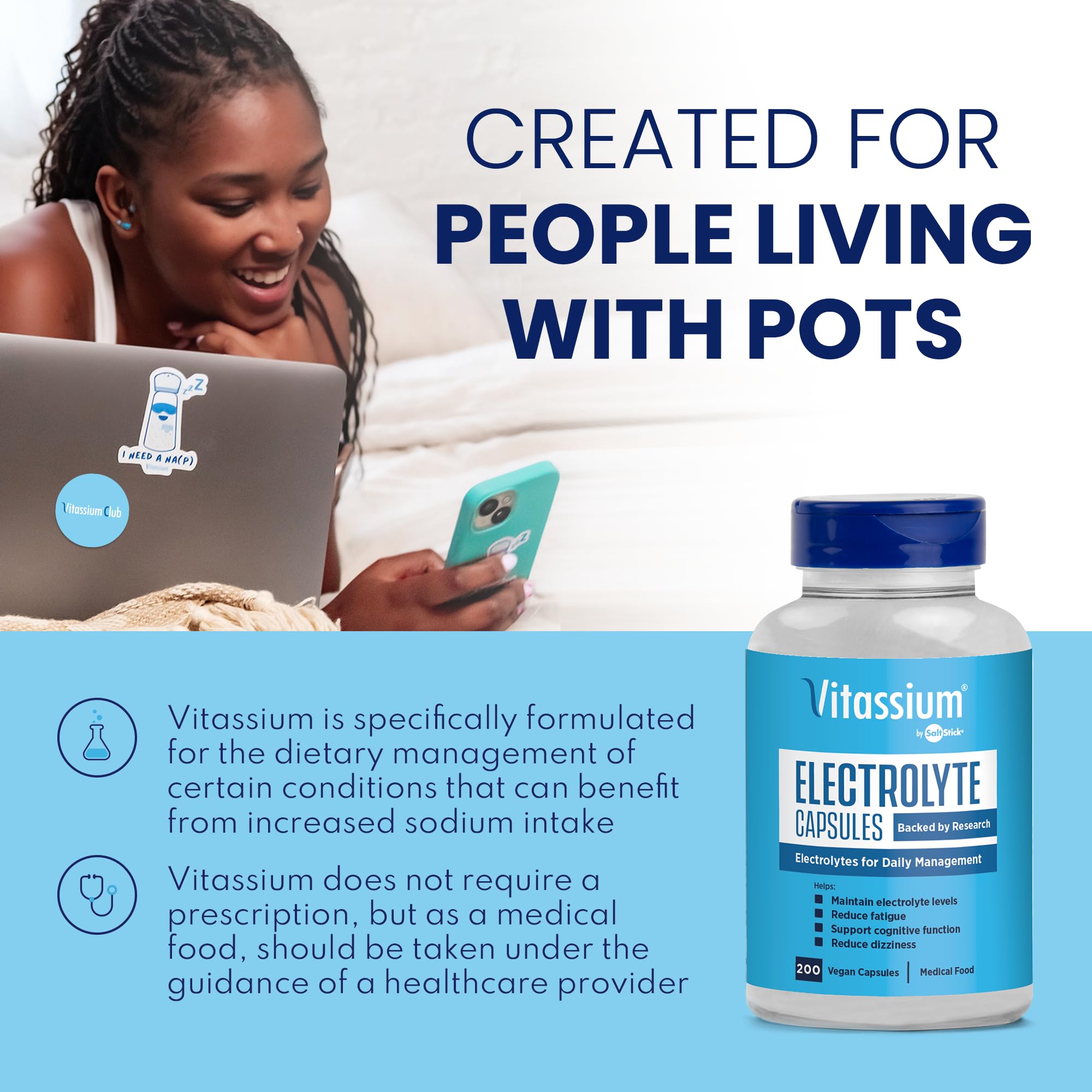 Sodium and potassium electrolyte capsules for POTS by Vitassium