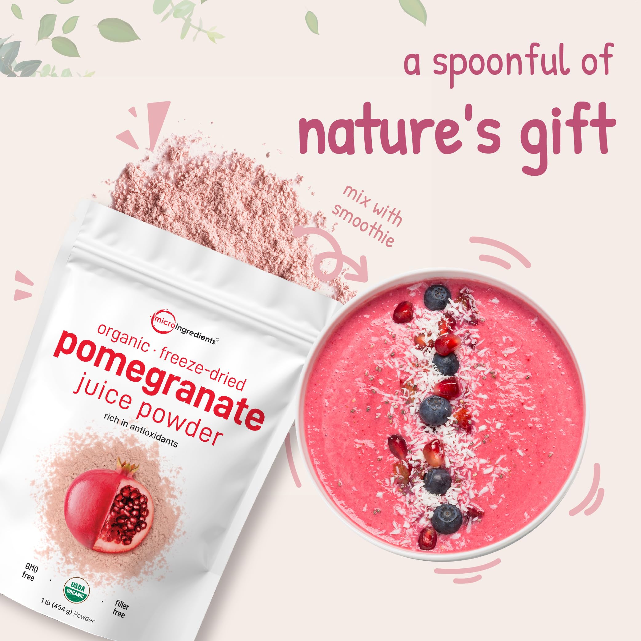 Non-GMO vegan friendly pomegranate powder for smoothies