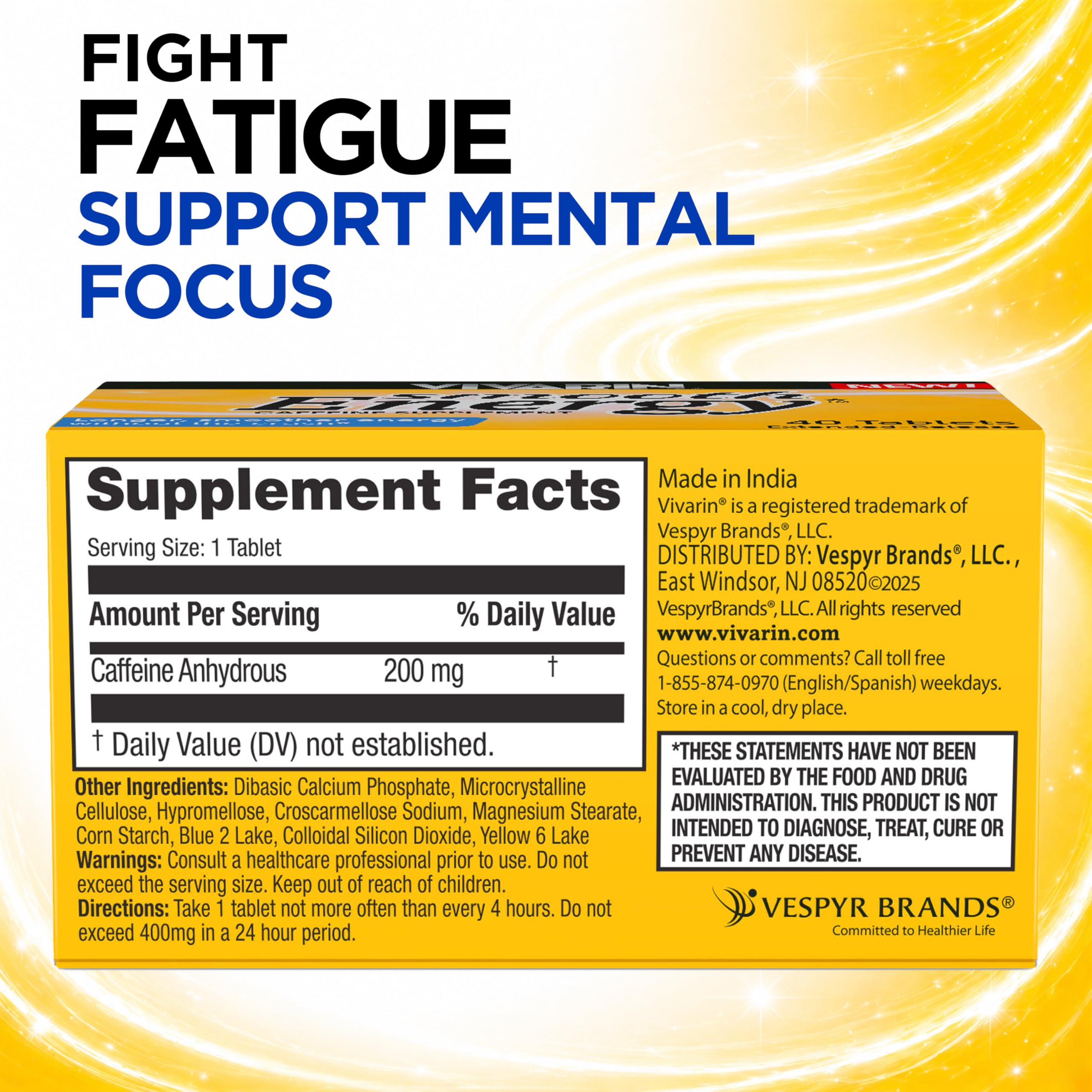 Vivarin Smooth Energy Extended Release caffeine tablets in box packaging