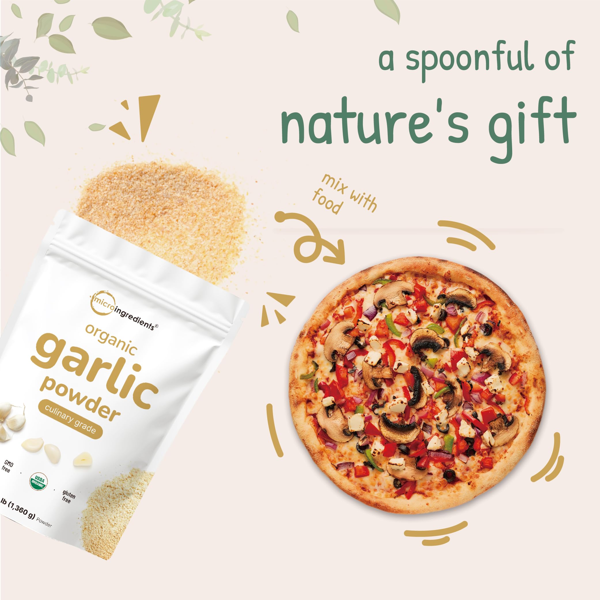Third party lab tested non-irradiated garlic powder packaging