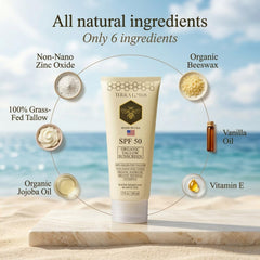 SPF 50 mineral sunscreen with grass-fed tallow and vitamins A D E K