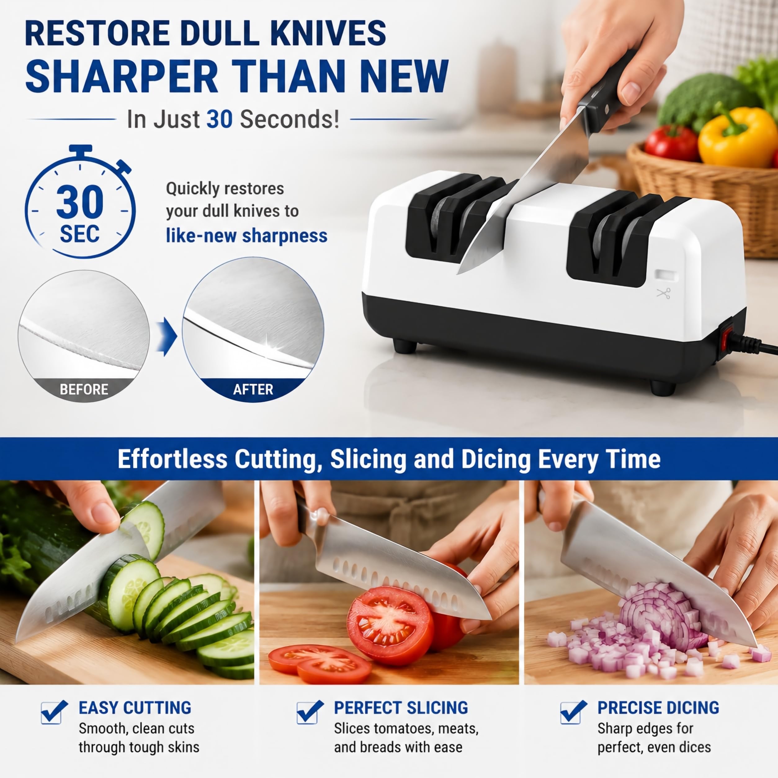 Non-slip base stabilizes sharpener during use