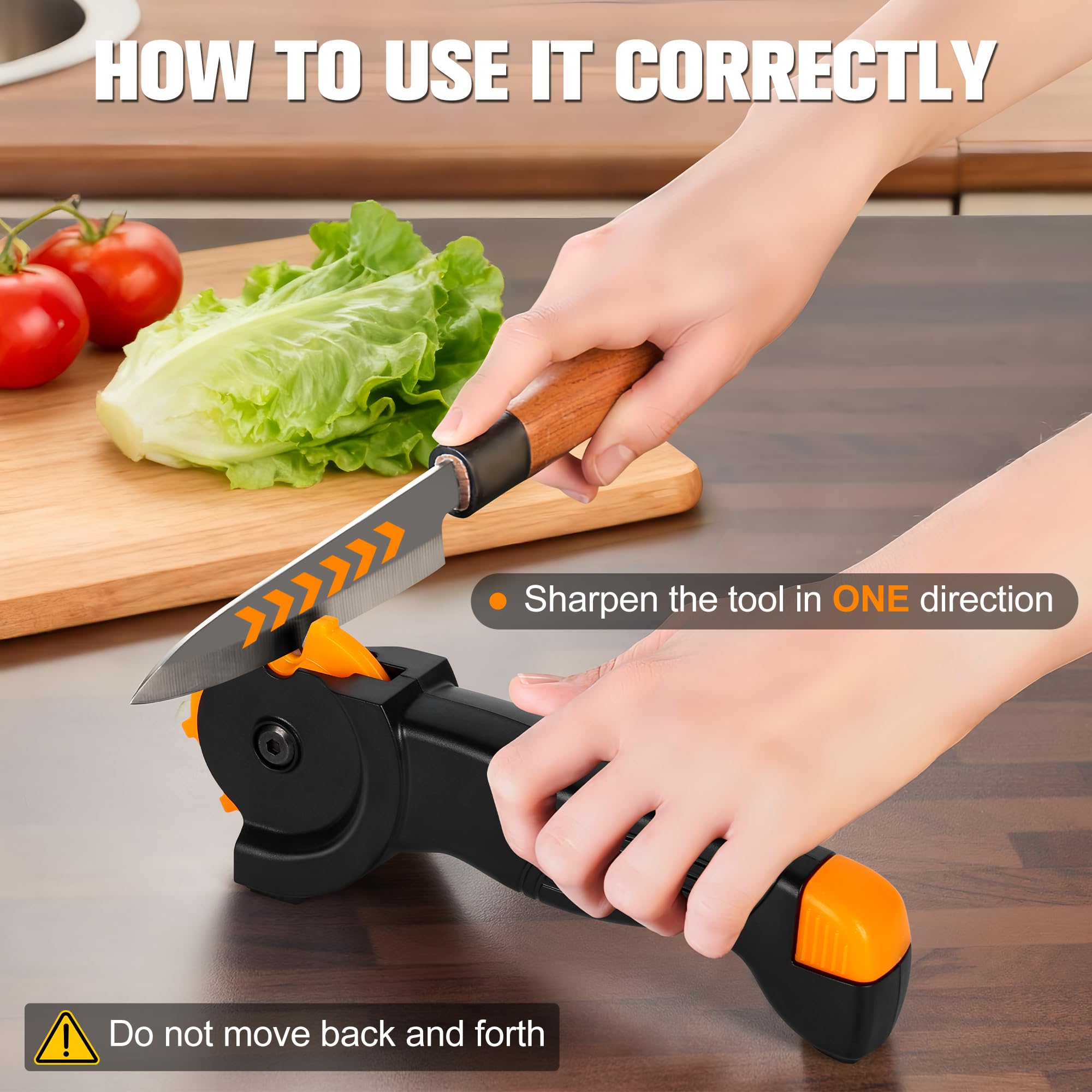 Non-slip grip and ergonomic handle for safe sharpening