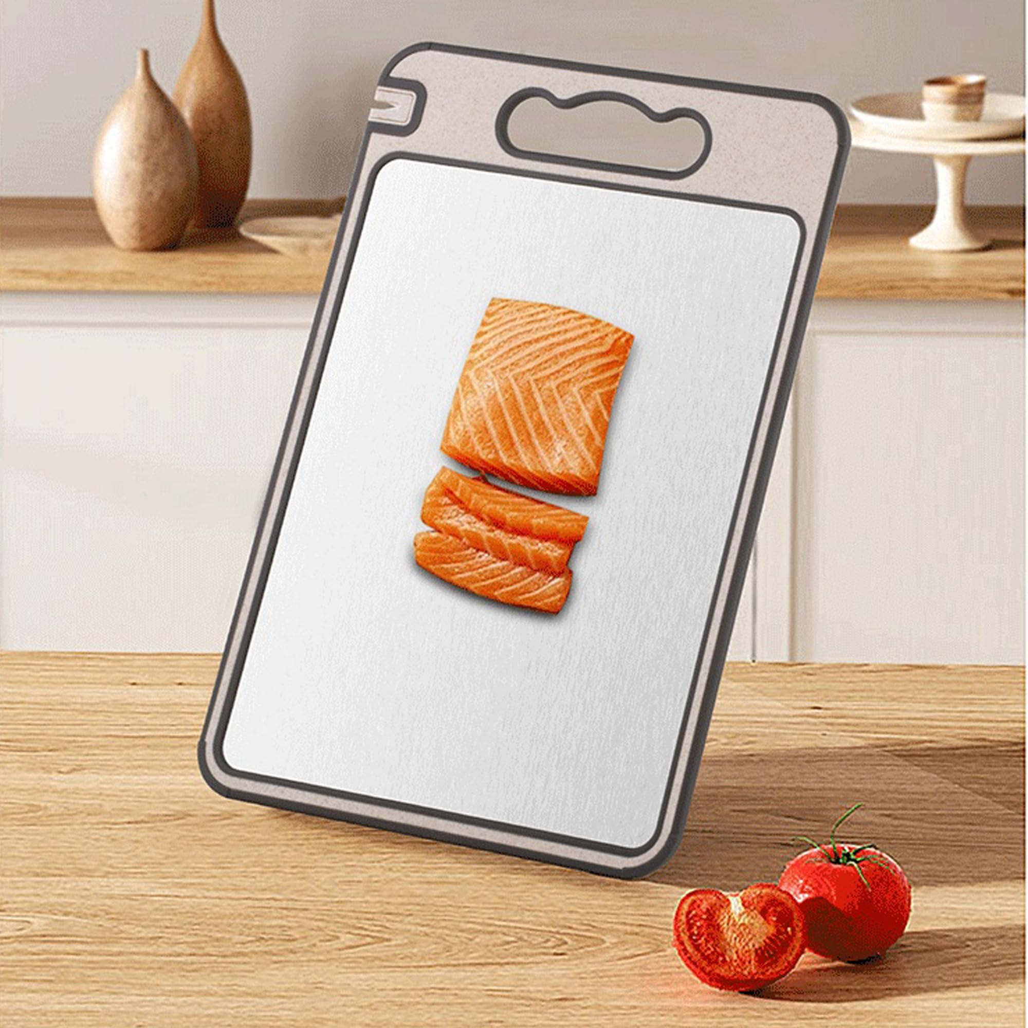 Non-slip silicone wrapped edges on cutting board