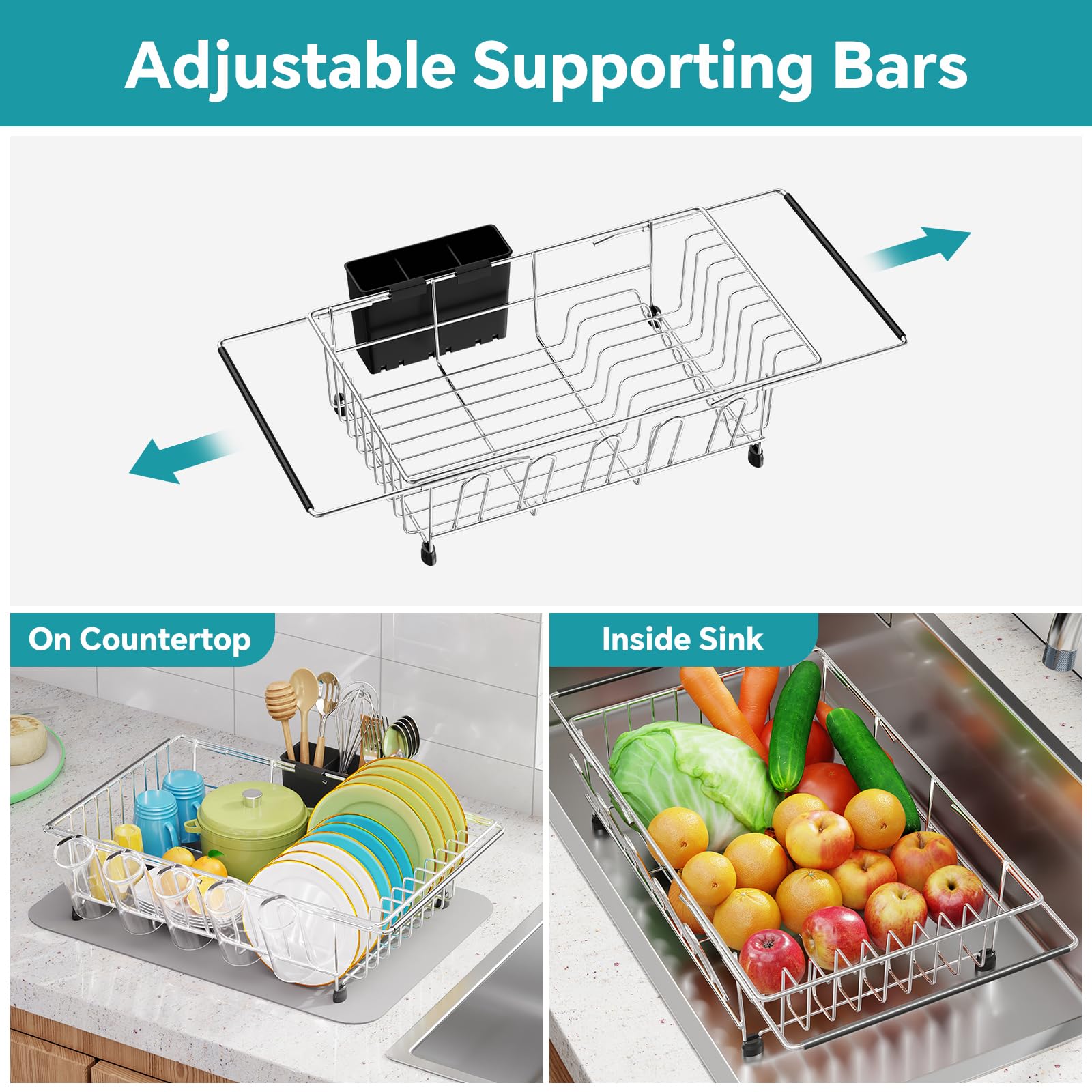 Versatile dish drying rack for countertop sink or over the sink