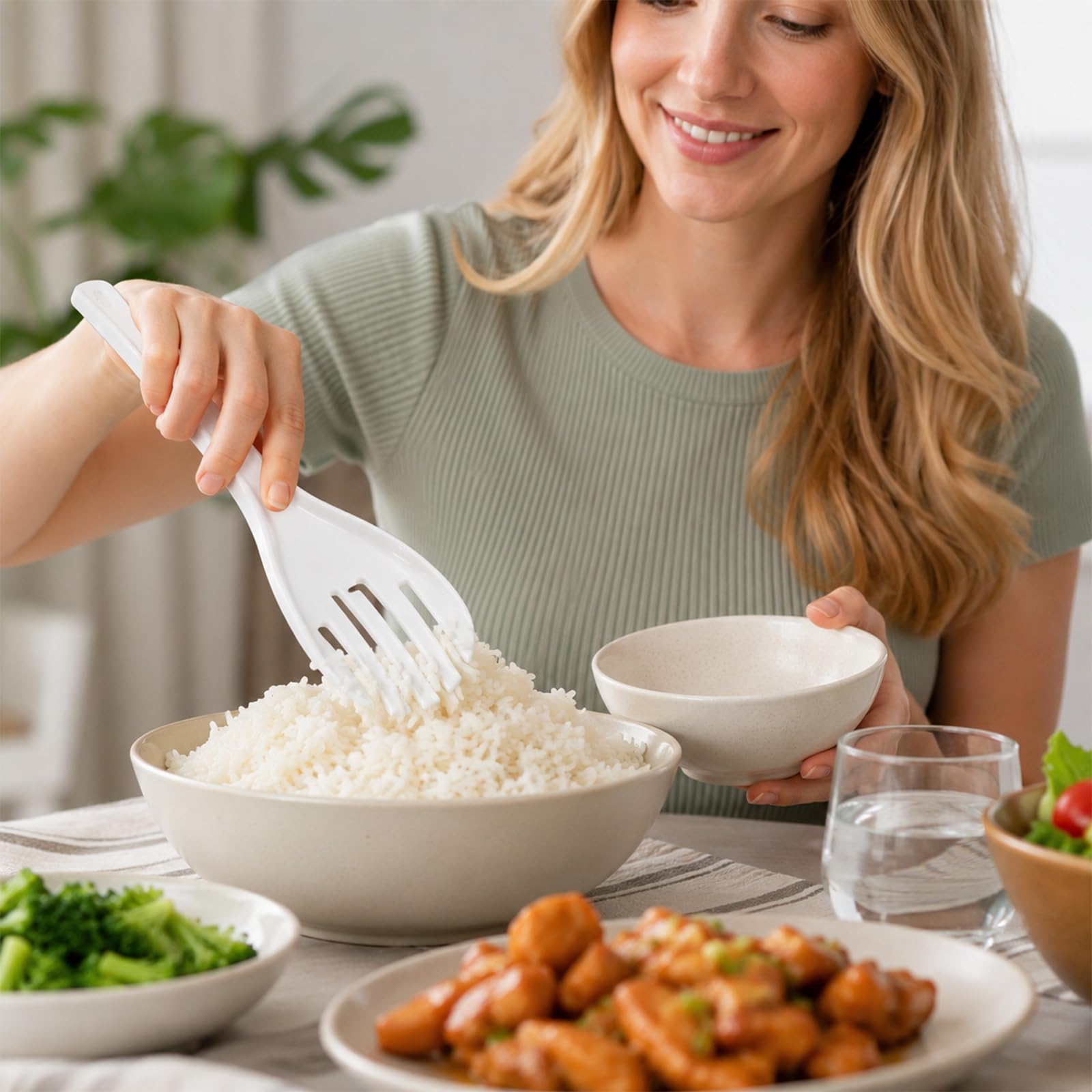 Rice serving spatula with hanging hole for drying