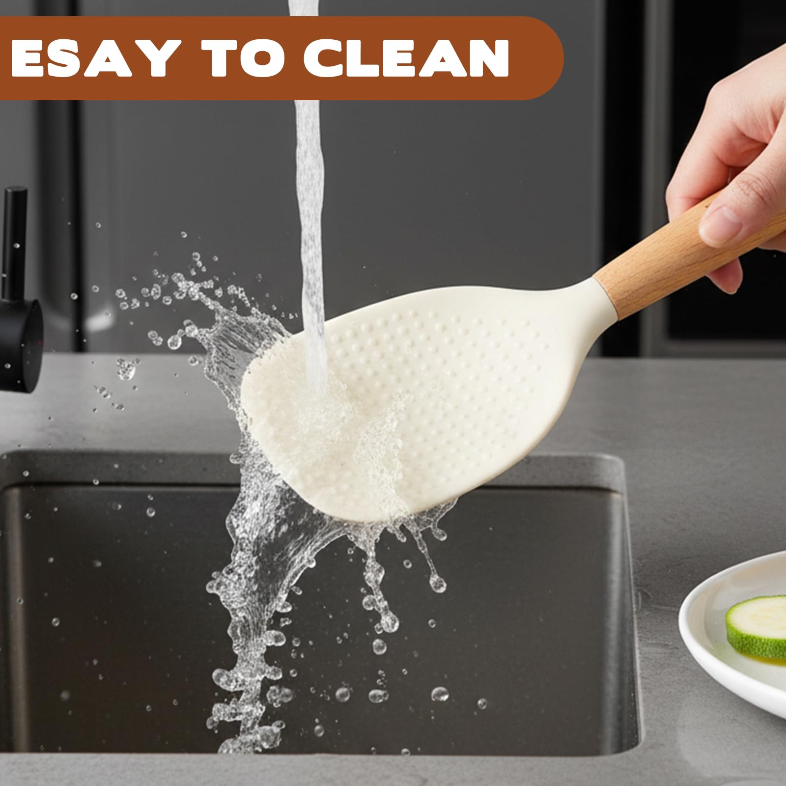 Heat resistant rice spoon with ergonomic handle