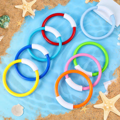 Kids diving for rings in a bright pool game