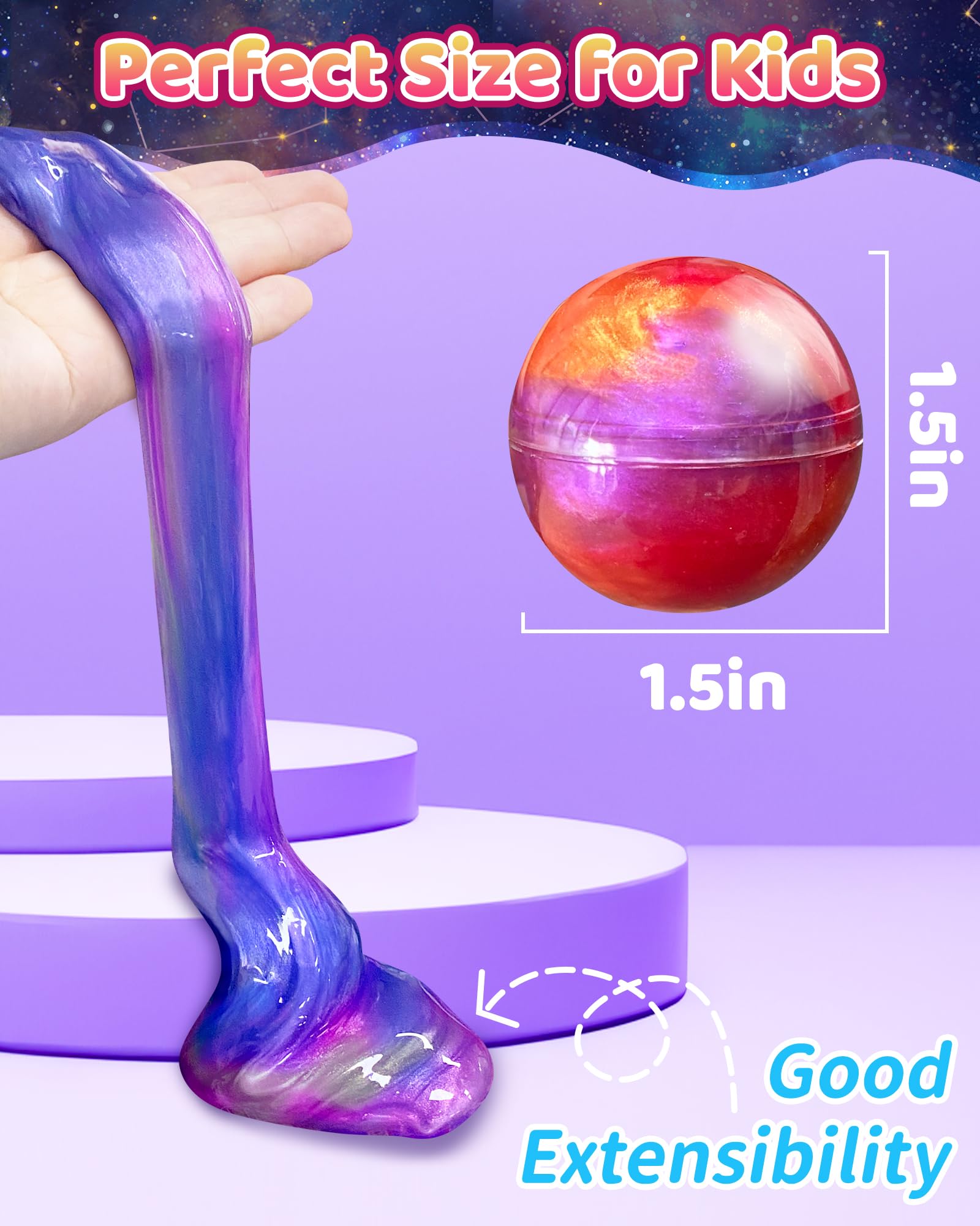 Space themed slime balls with shimmering texture