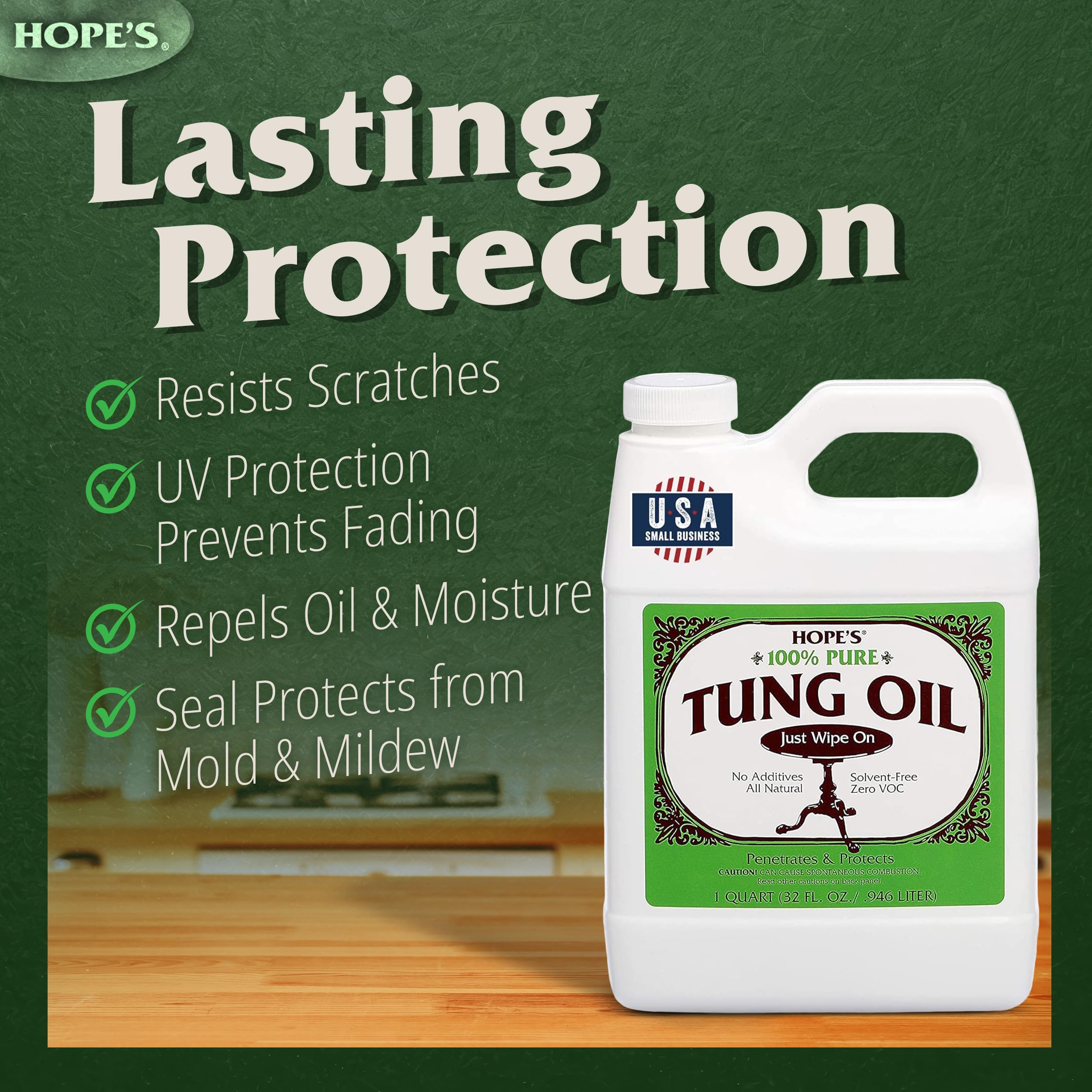 Non-toxic when dry tung oil for food contact surfaces