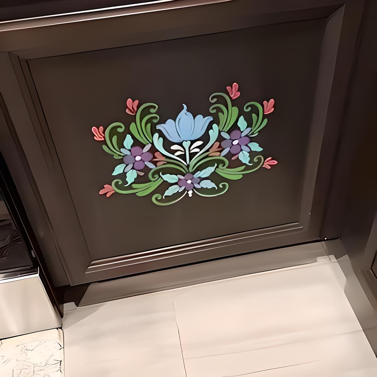 Nordic floral stencil for wood walls fabric and glass surfaces