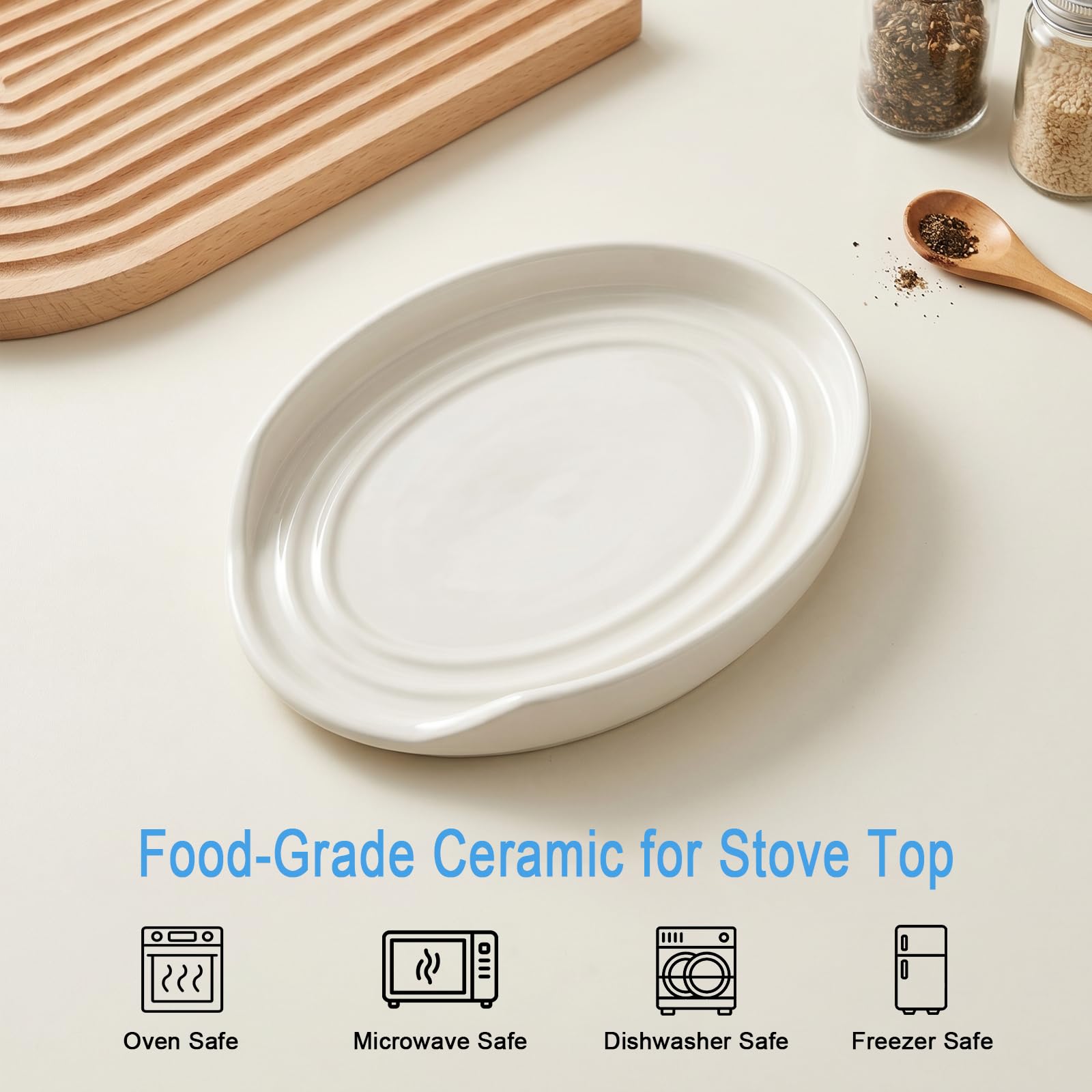 Dishwasher safe spoon rest in white ceramic