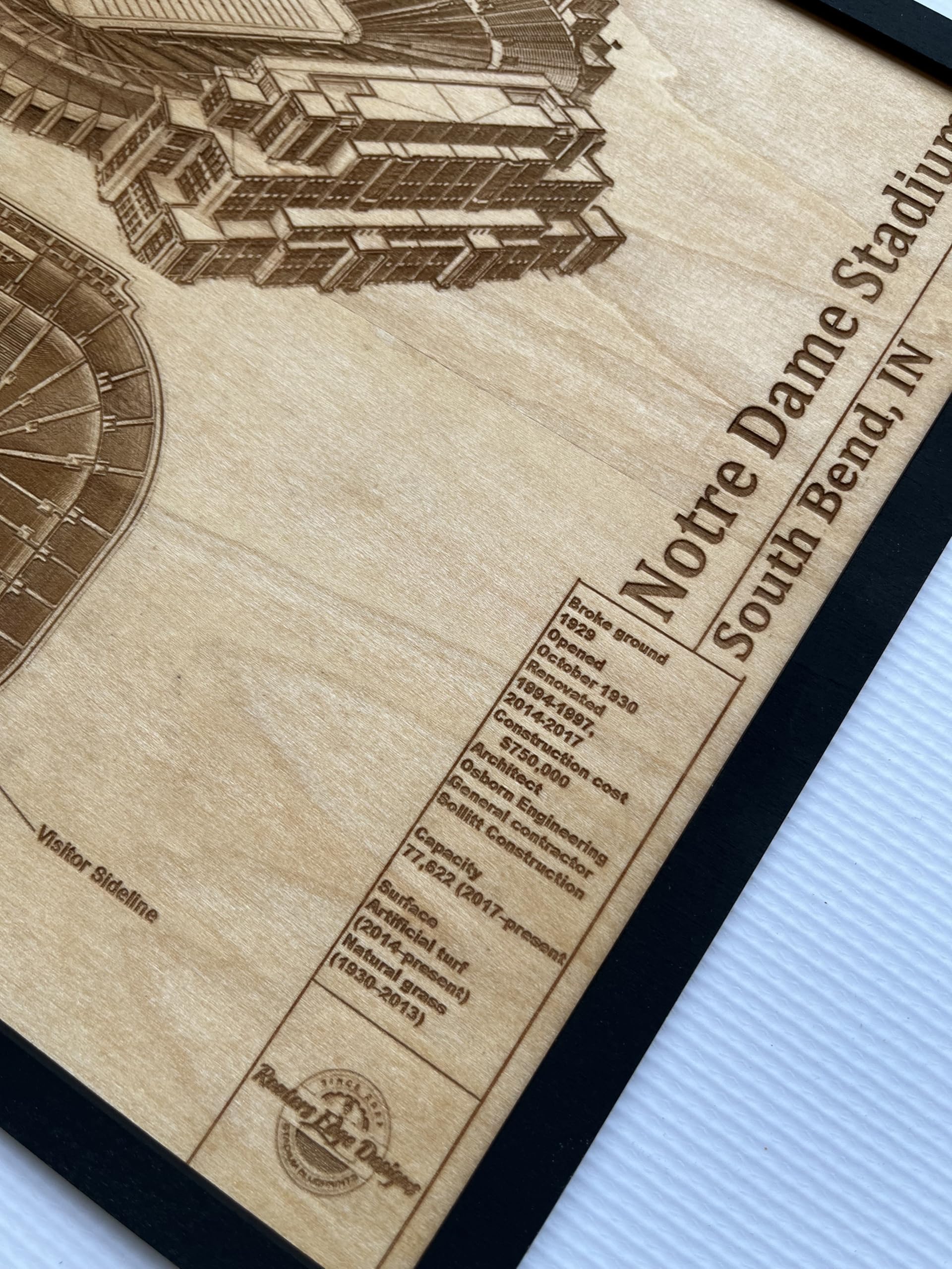 Notre Dame Stadium South Bend blueprint wall hanging wood