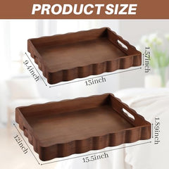 Novabright large scalloped wood tray with handle