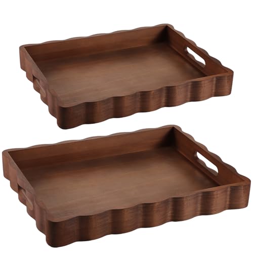 Novabright small scalloped wood tray with handle