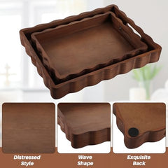 Brown solid wood rectangular tray 13 x 9.4 inches