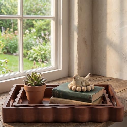Brown solid wood rectangular tray 15.54 x 12 inches