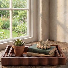 Brown solid wood rectangular tray 15.54 x 12 inches