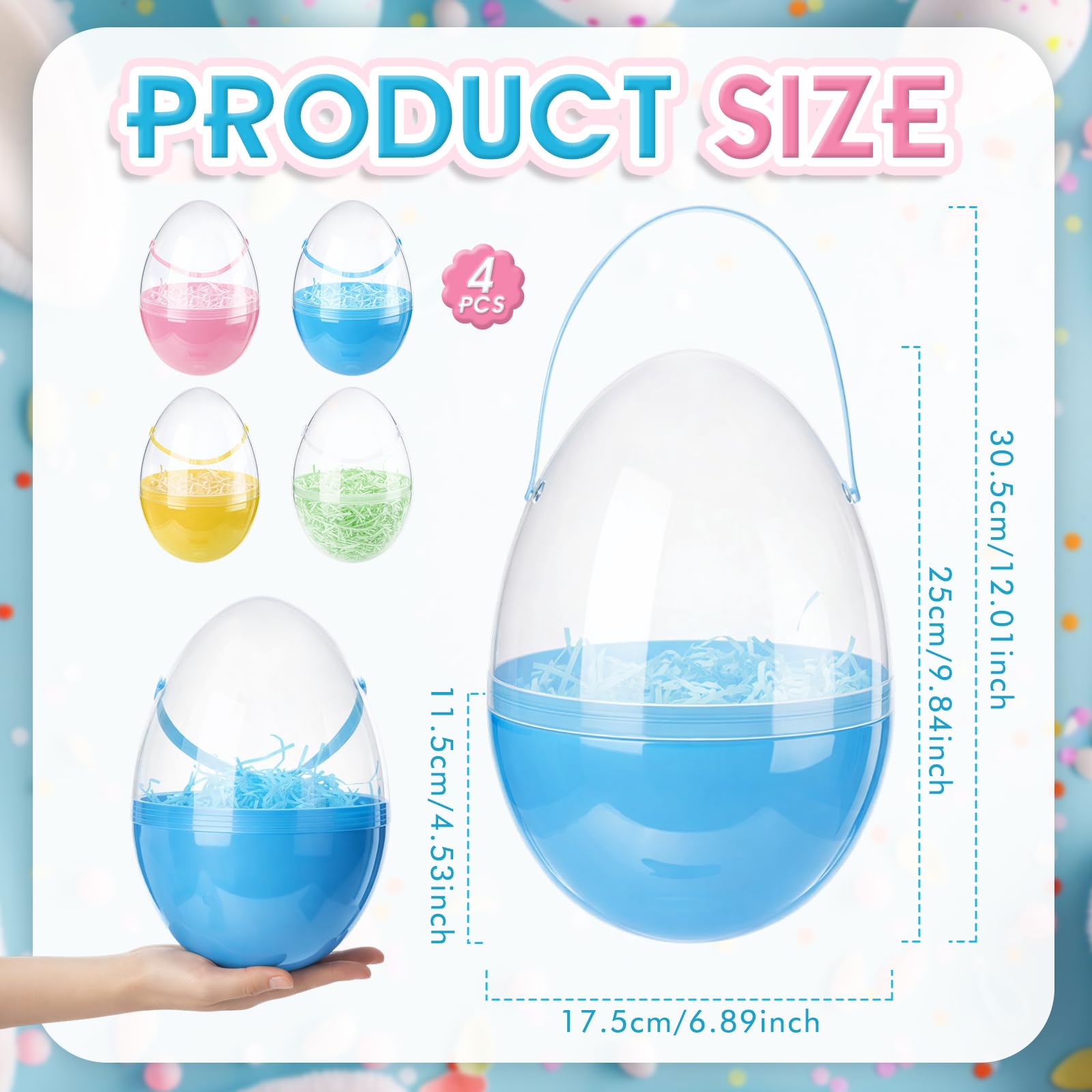 Pink blue yellow jumbo Easter eggs set