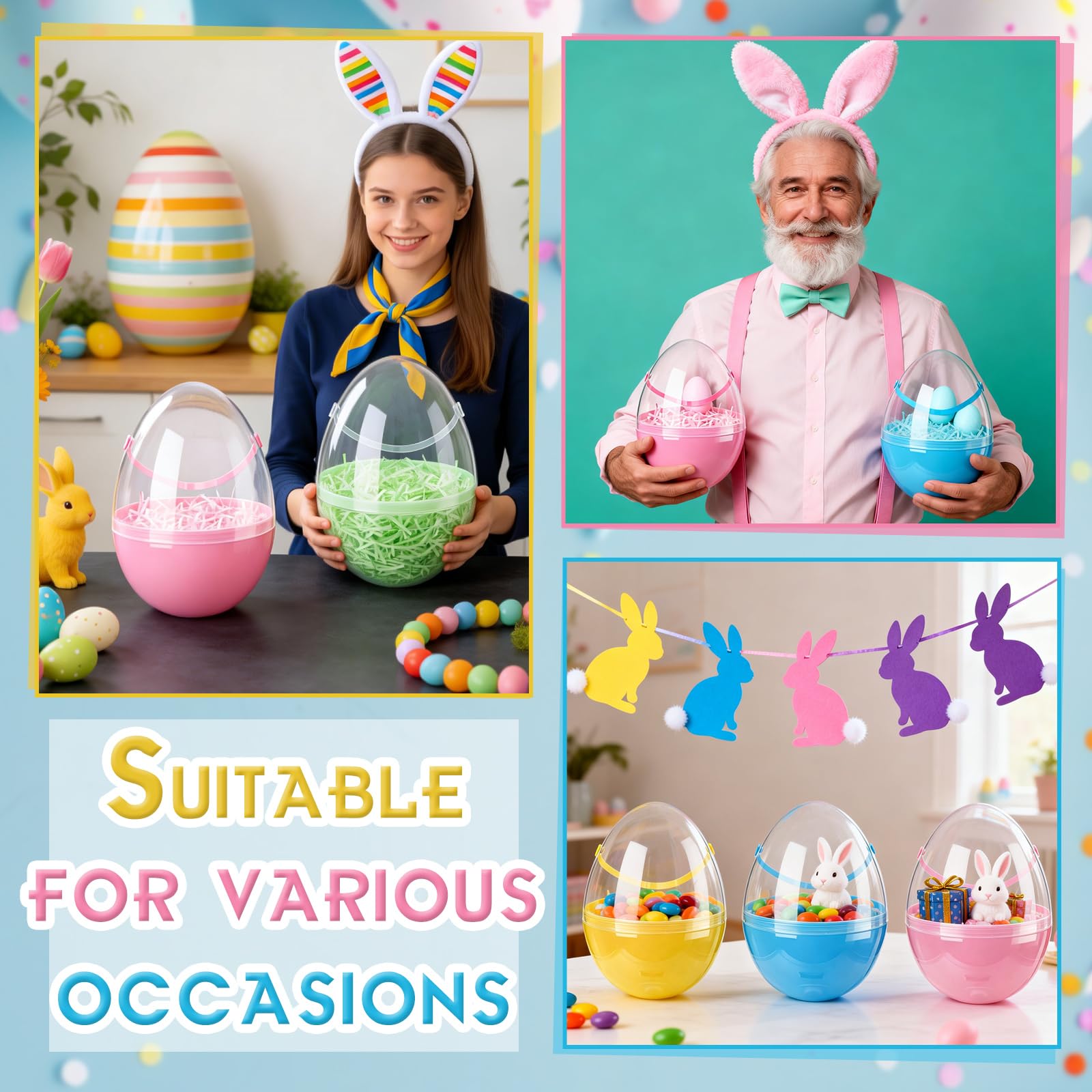 Easter eggs measuring about 10 x 7 inches