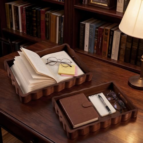Rustic brown wood tray set of two