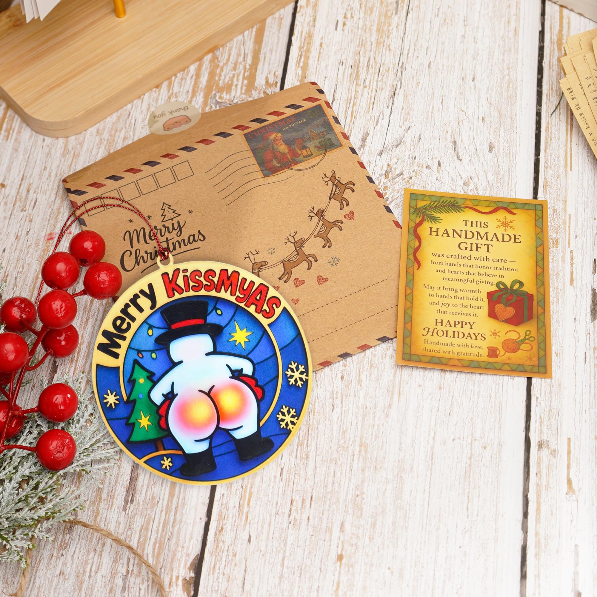Novelty joke ornament with story card included