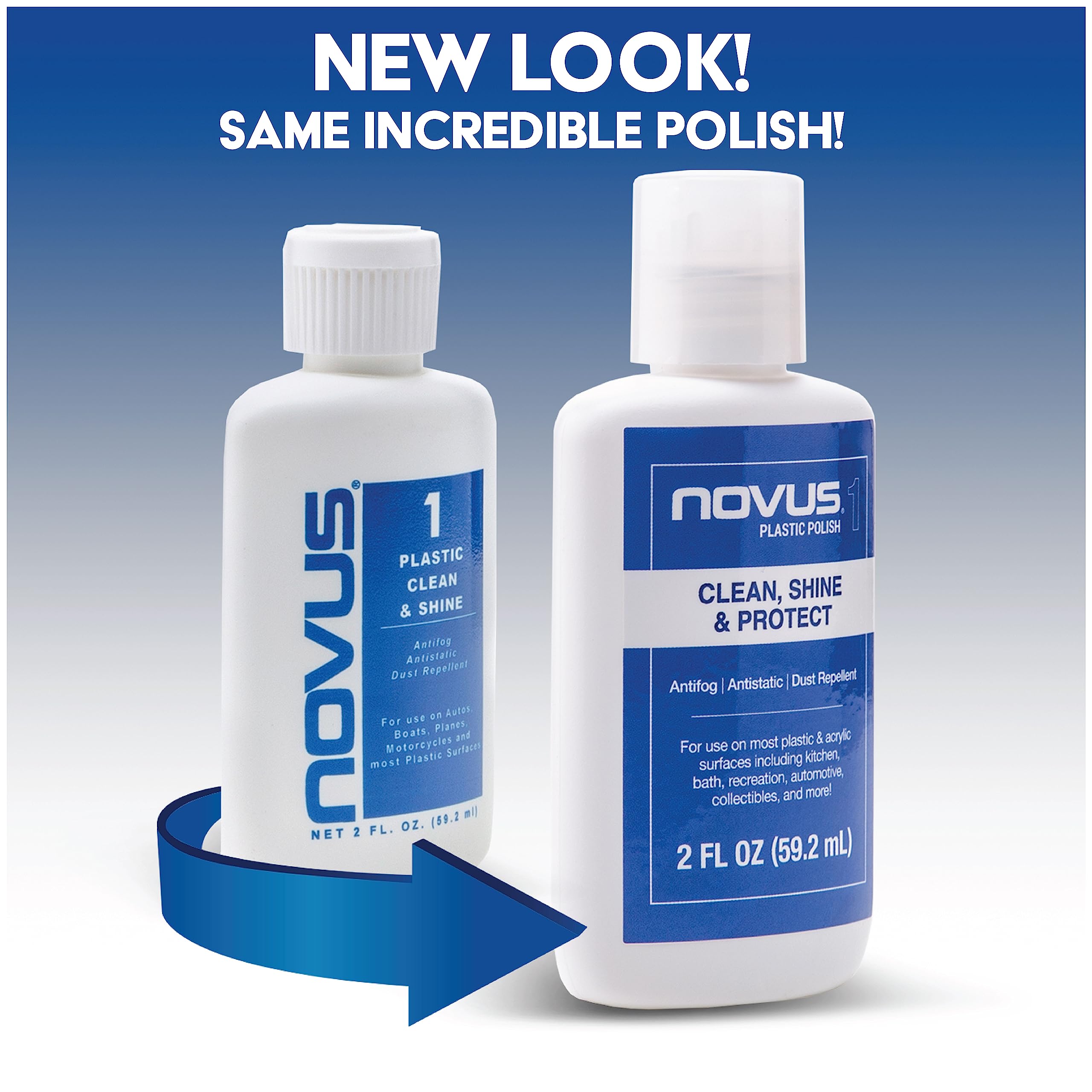 NOVUS 7020 Plastic Clean & Shine 8 Ounce Bottle label close up