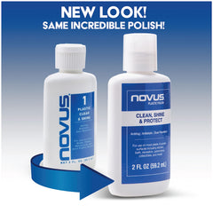 NOVUS 7020 Plastic Clean & Shine 8 Ounce Bottle label close up