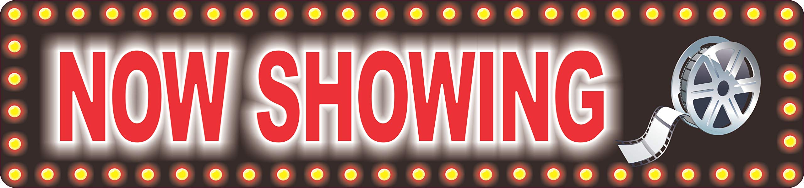 Now Showing sign with popcorn graphic printed on aluminum