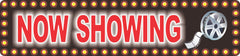 Now Showing sign with popcorn graphic printed on aluminum