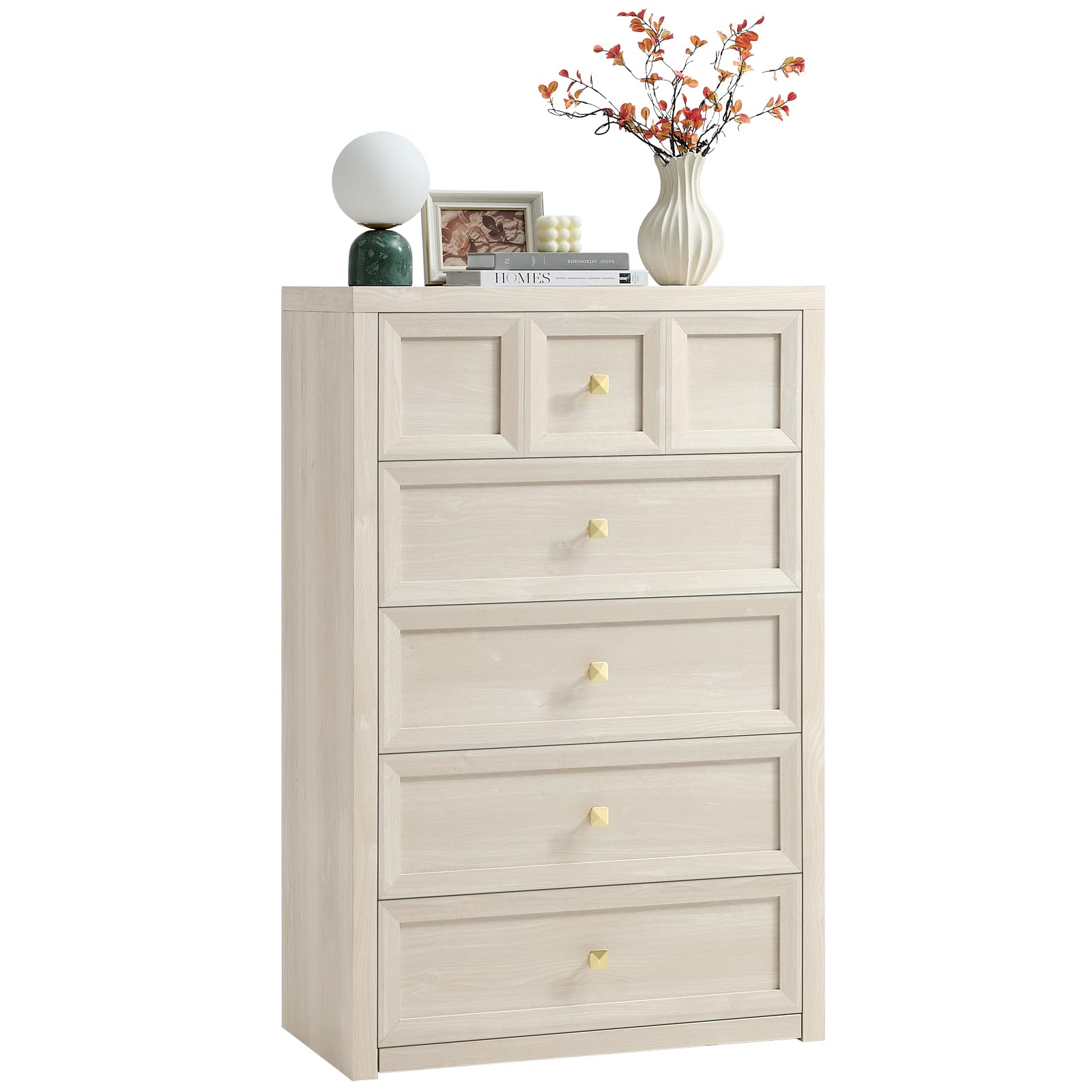 NOWABAY 5 Drawers Dresser grey white front view