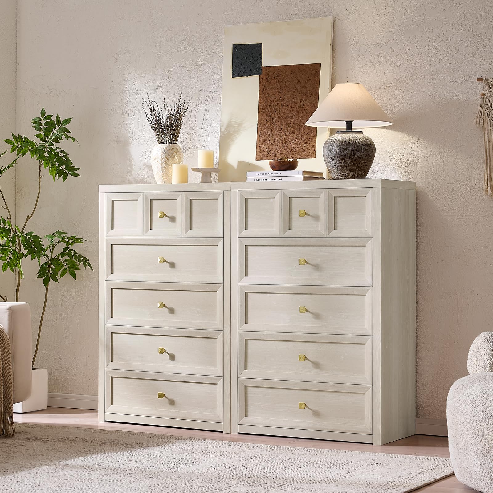 NOWABAY dresser 5 drawers side view with metal handles