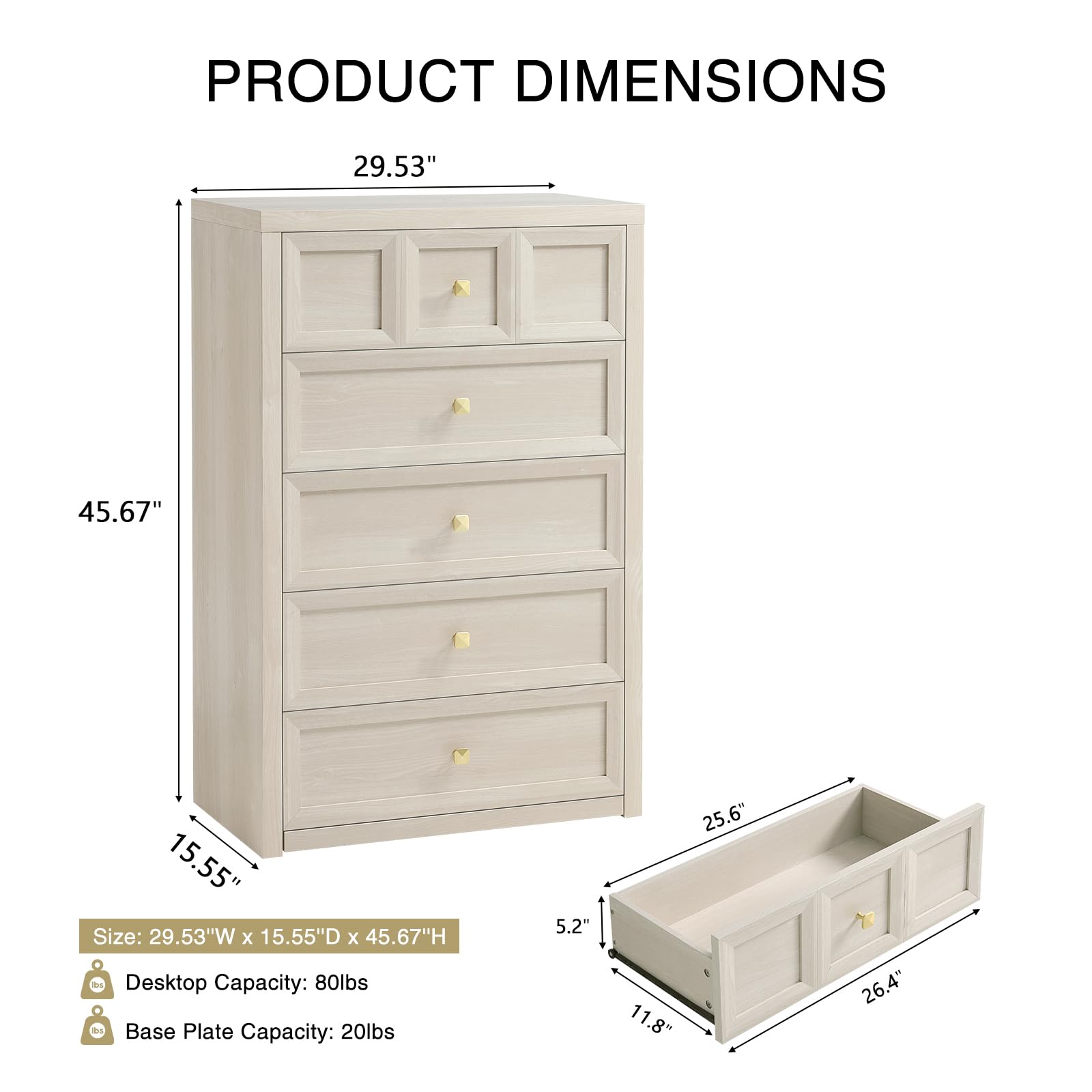 NOWABAY 5 Drawers Dresser natural texture option