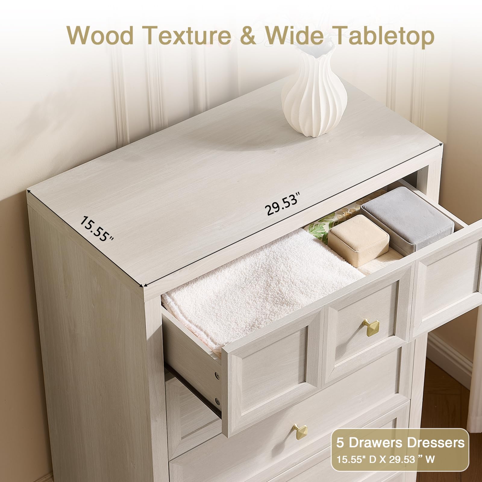 5-drawer tall dresser dimensions 29.53W 15.55D 45.67H