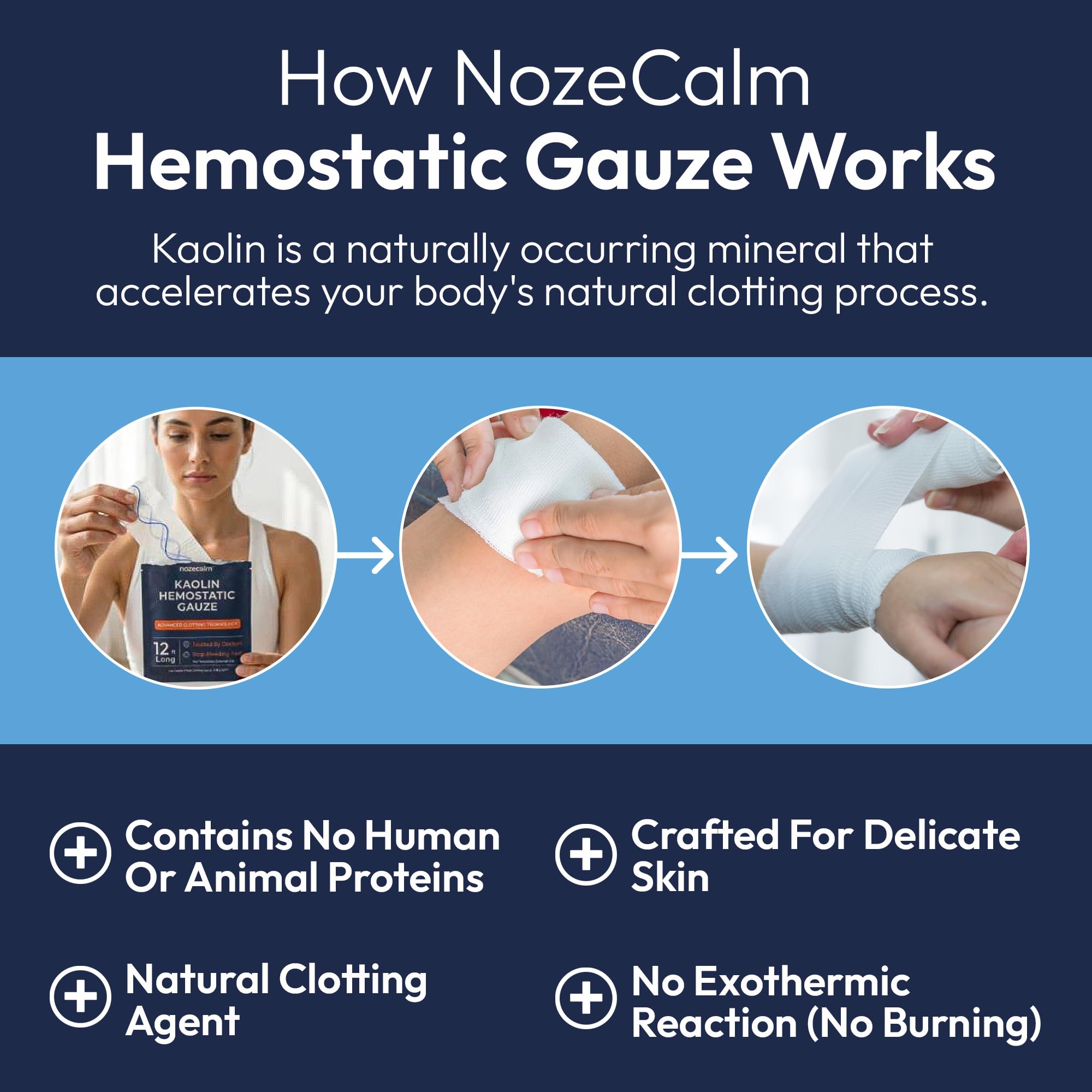 Sterile NozeCalm Kaolin Hemostatic Gauze for trauma use