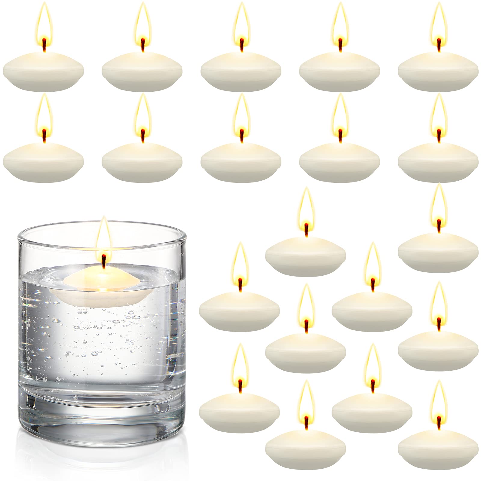 Nuanchu 20 Pcs 1.5 Inch White Floating Candles packaging