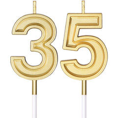 Nuanchu 35th Birthday Candles Cake Topper Gold 3.54 Inch