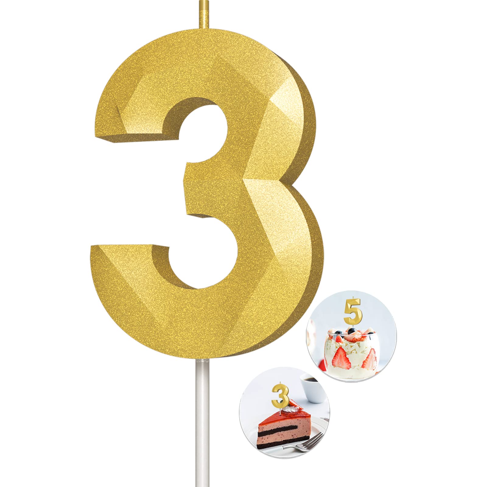 Gold number birthday candles set for cake