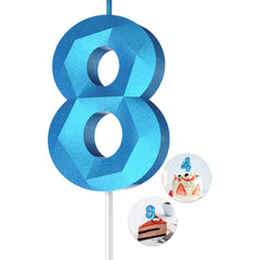 Blue 8 pack Number Birthday Candles in 3D diamond shape for cake