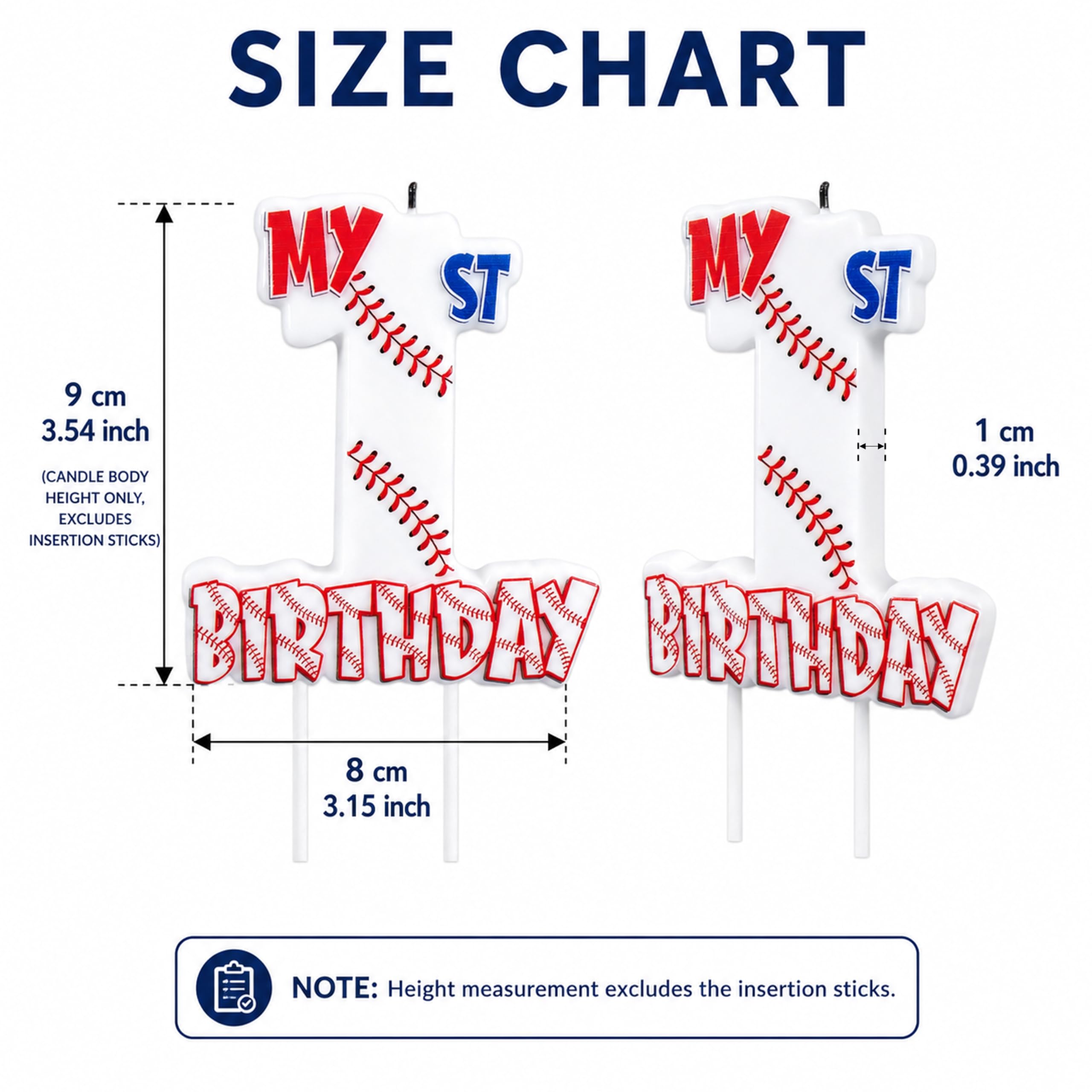 Baseball themed number candle for 1st birthday cake
