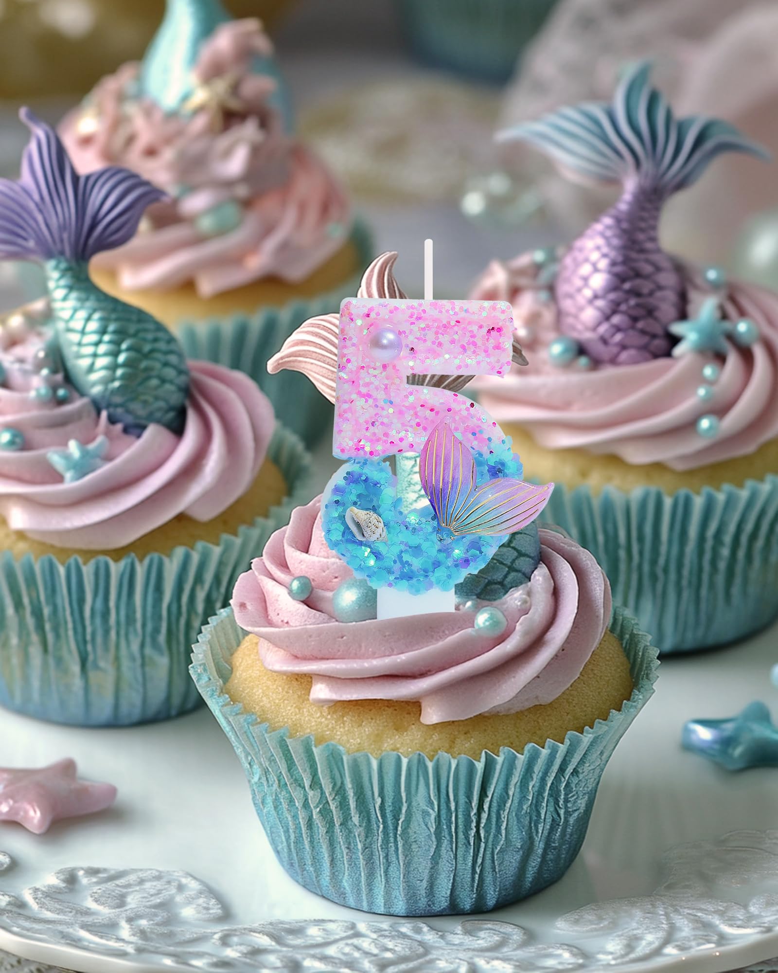 Cake topper mermaid candle for cupcakes and celebrations