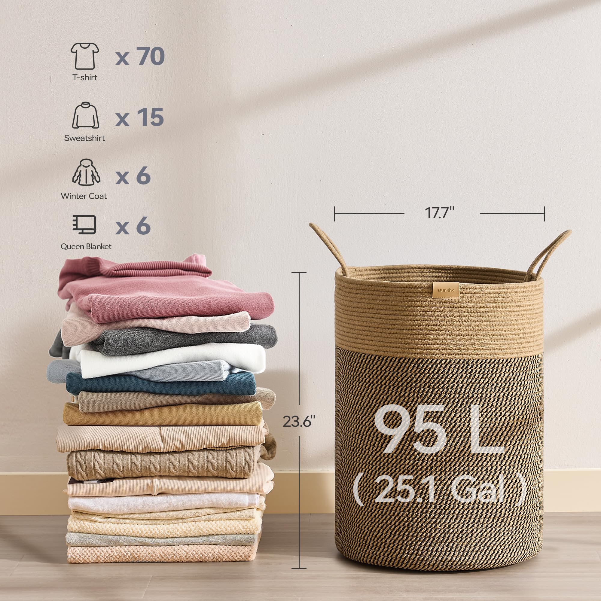 Nunsino 95L cotton rope storage hamper